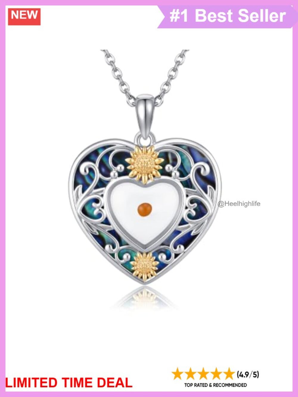 Sterling Silver Sunflower Mustard Seed Necklace Gift